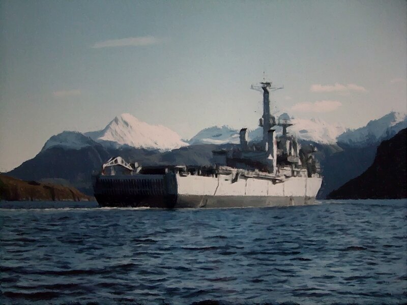Warship in a Fjord