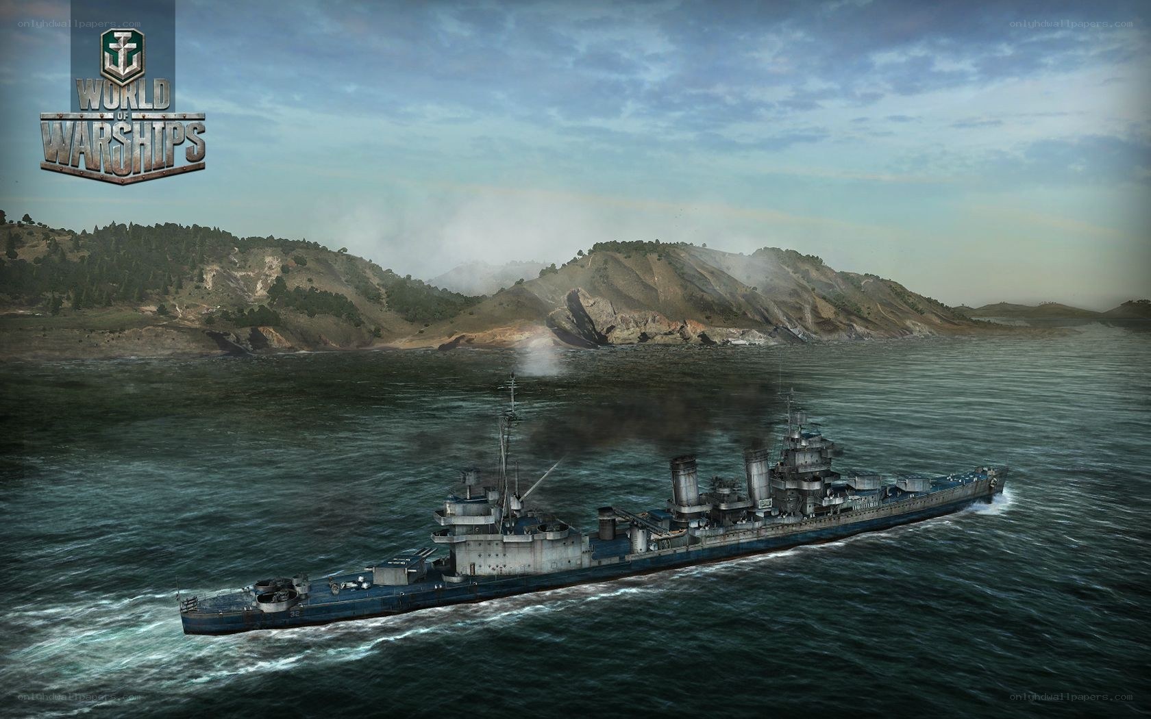 Warship in coastal waters