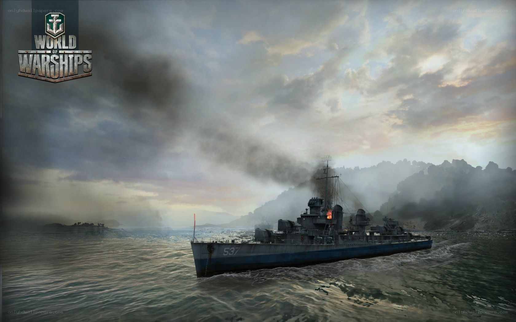 Warship in combat at sea
