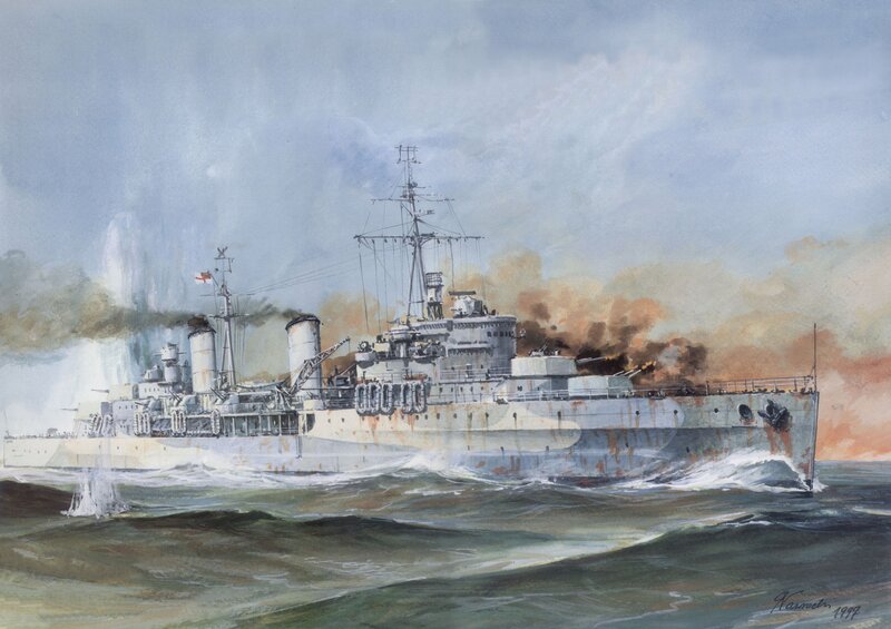 Warship in Combat — Gray, Dramatic, Afternoon