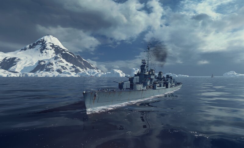 Warship in Icy Waters — Blue
