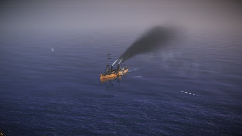 Warship in Ocean — Blue, Dramatic, Night