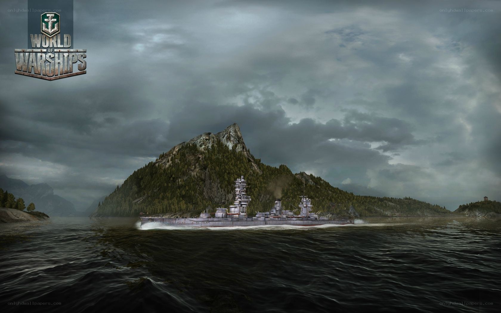 Warship in stormy sea