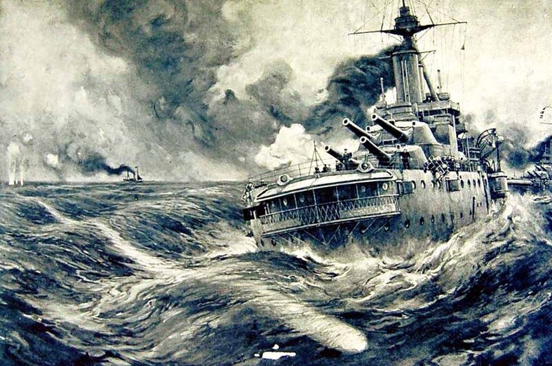 Warship in Stormy Sea — Blue