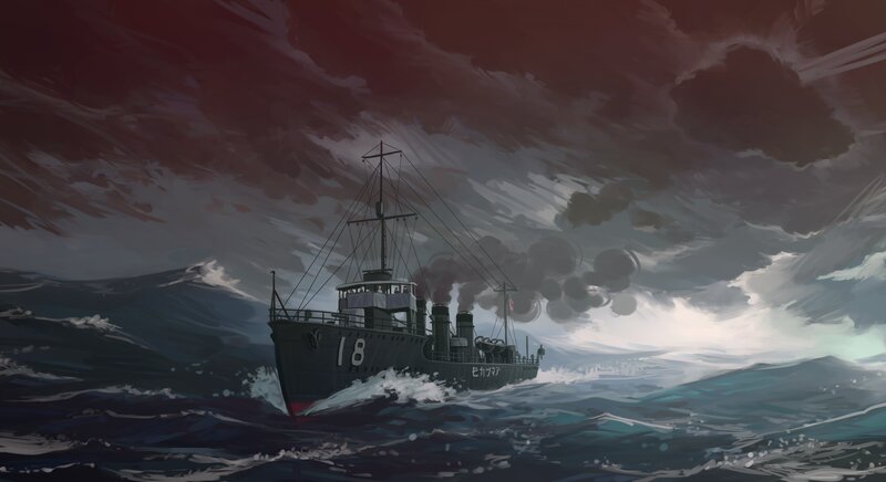 Warship in Stormy Sea — Gray, Dramatic, Digital Art, Storm