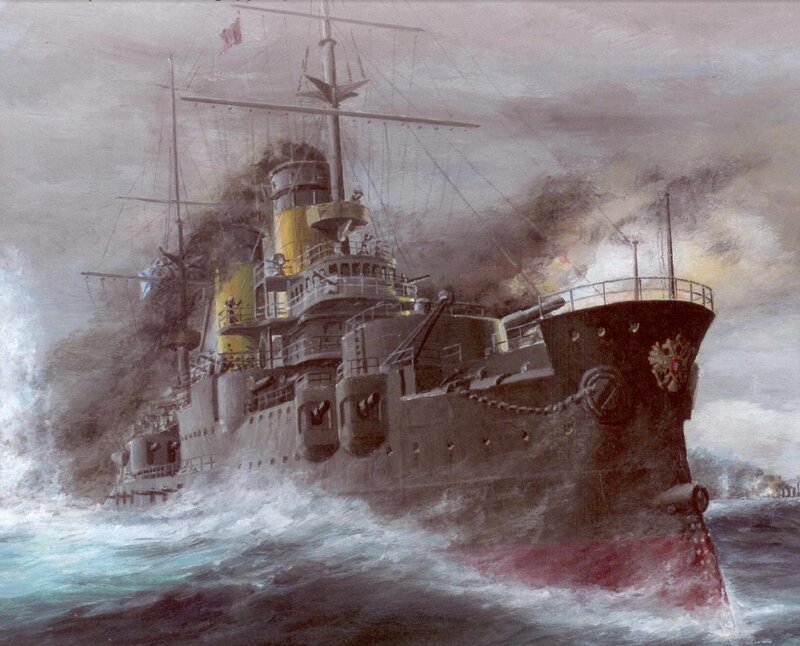Warship in Stormy Sea — Gray