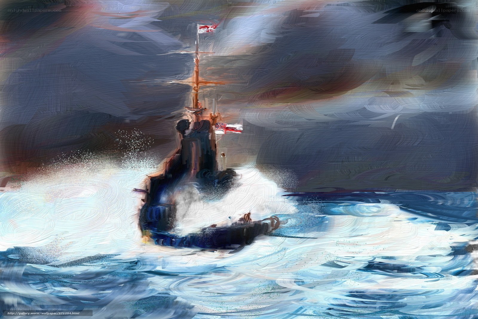 Warship in stormy sea
