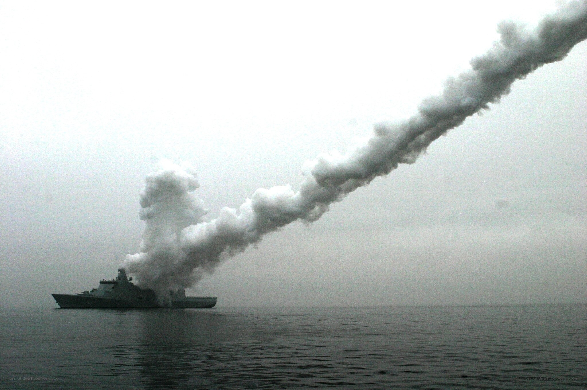 Warship launching missile