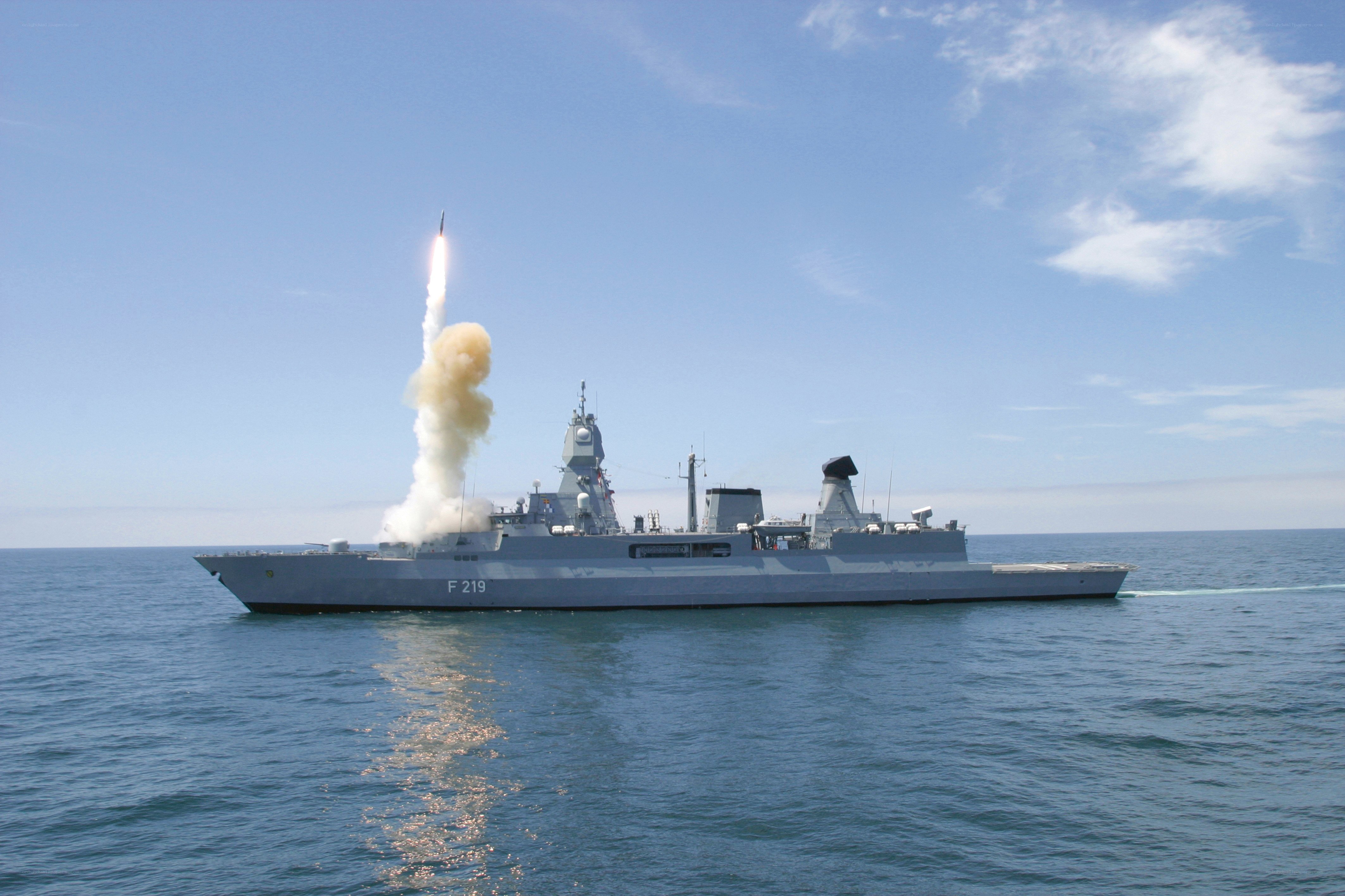 Warship launching missile