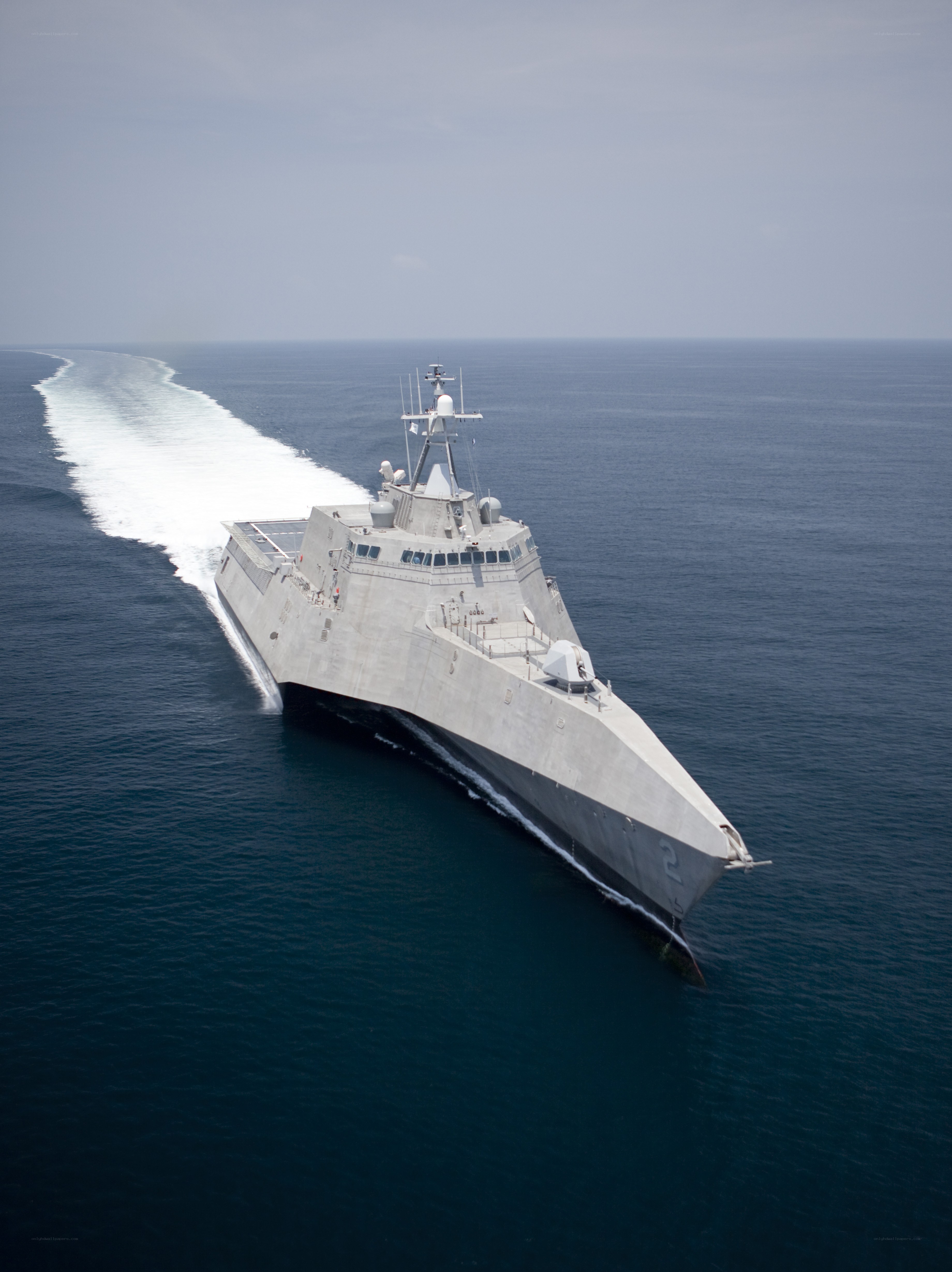 Warship sailing on open sea