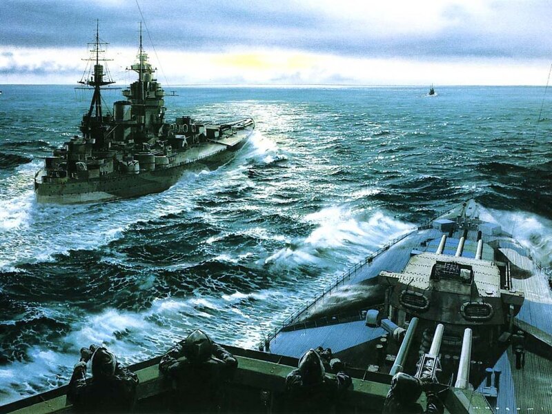 Warships at Sea — Blue, Dramatic, Afternoon