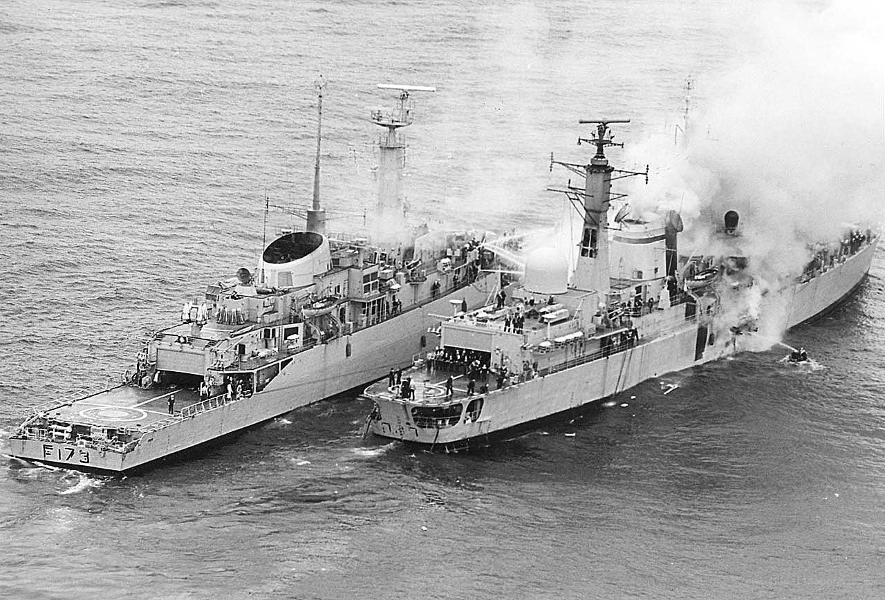 Warships in combat at sea