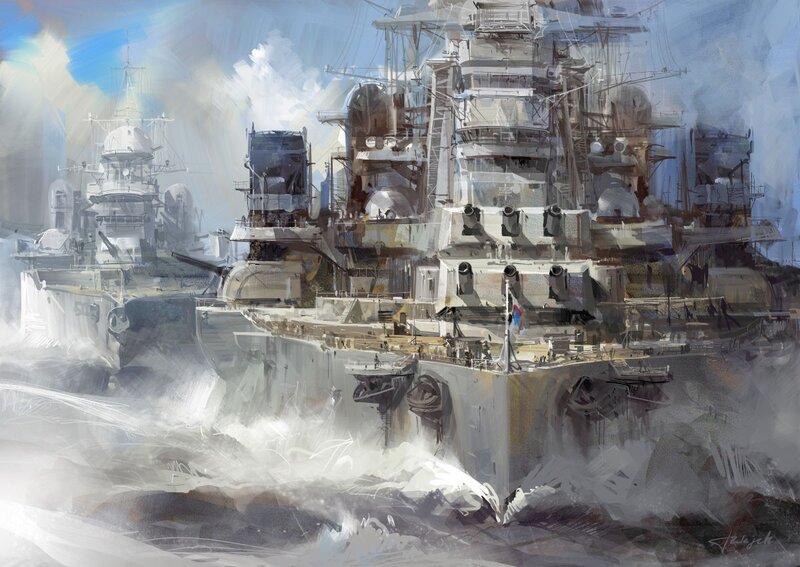 Warships in Stormy Sea — Gray