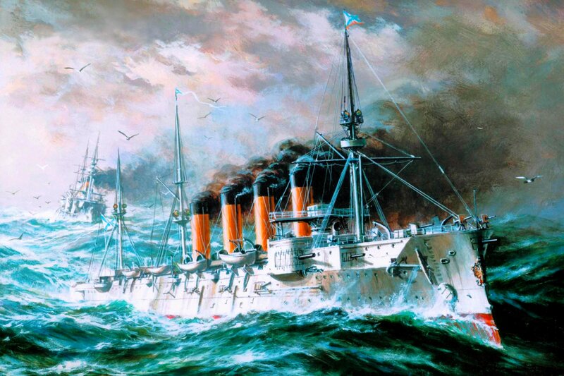 Warships in Stormy Sea — Green