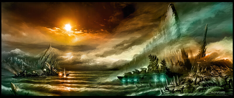 Warships in Stormy Sea — Orange