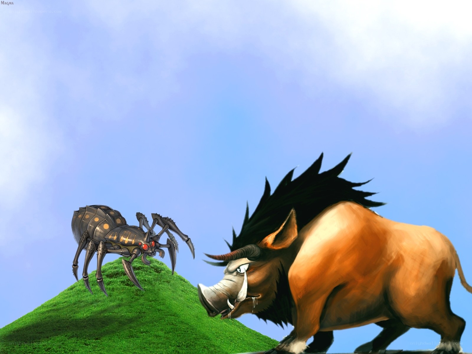 Warthog and mechanical spider