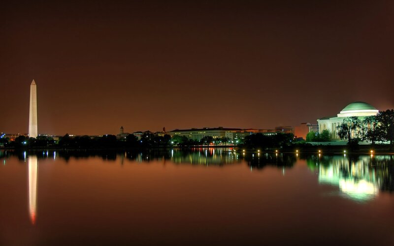 Washington Monument at Night — Black, Serene, Photograph