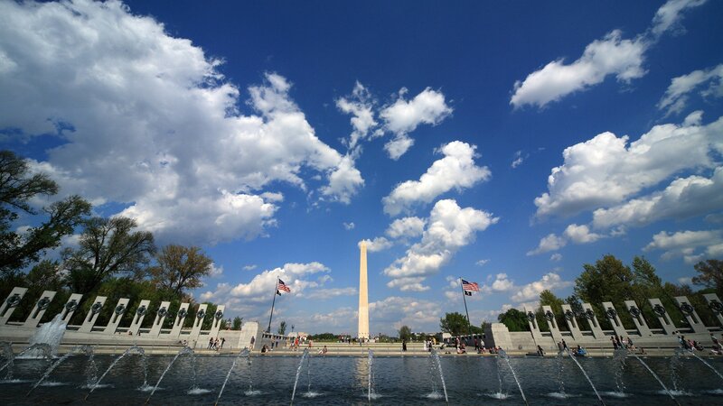 Washington Monument — Blue, Serene, Afternoon, Photograph, Fountain