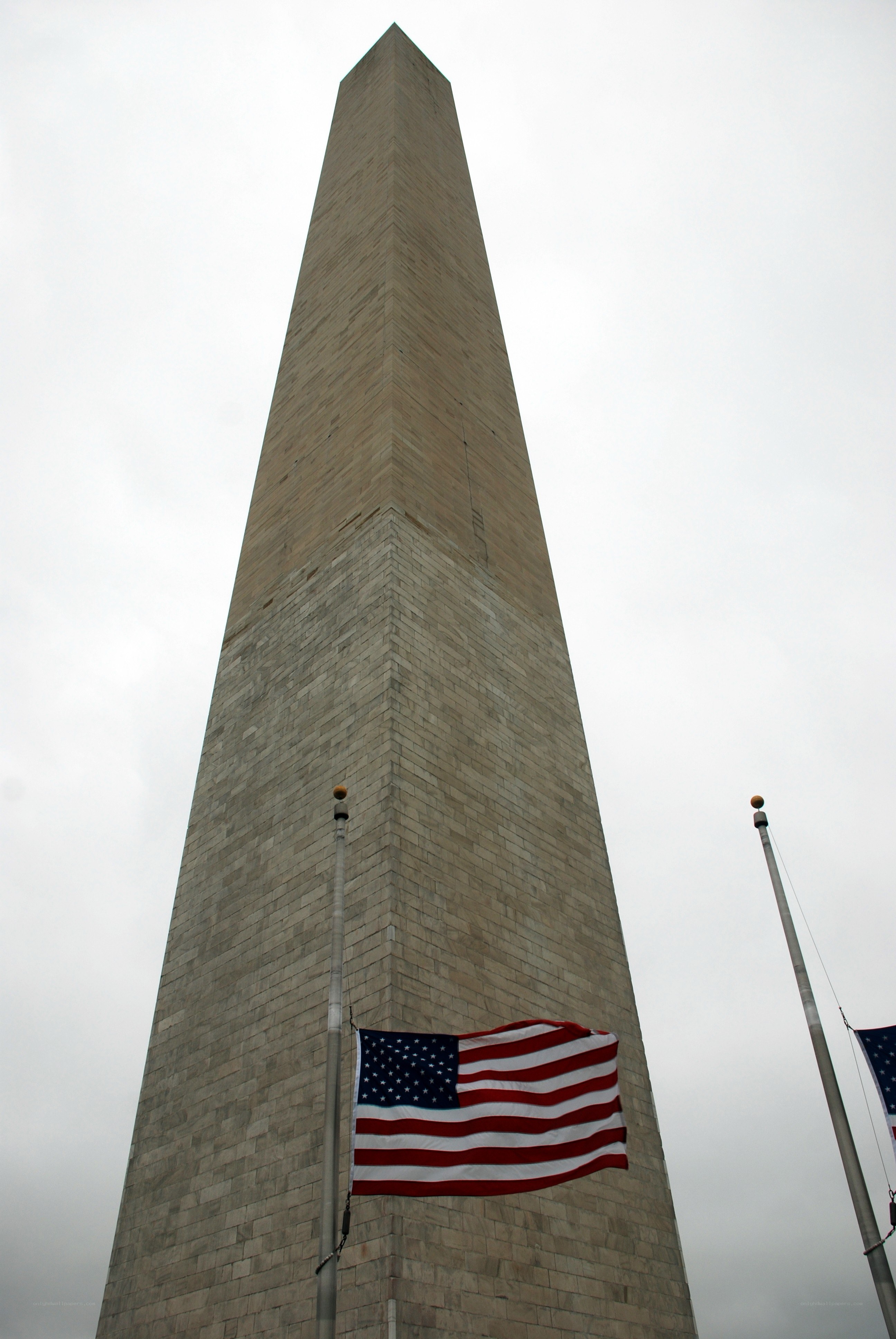 Washington Monument with American flag