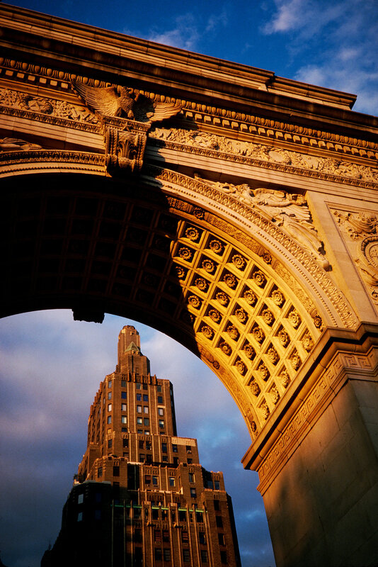 Washington Square Arch at sunset