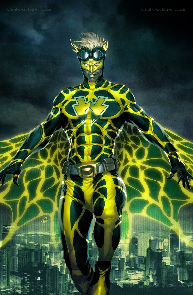 Wasp superhero in yellow suit