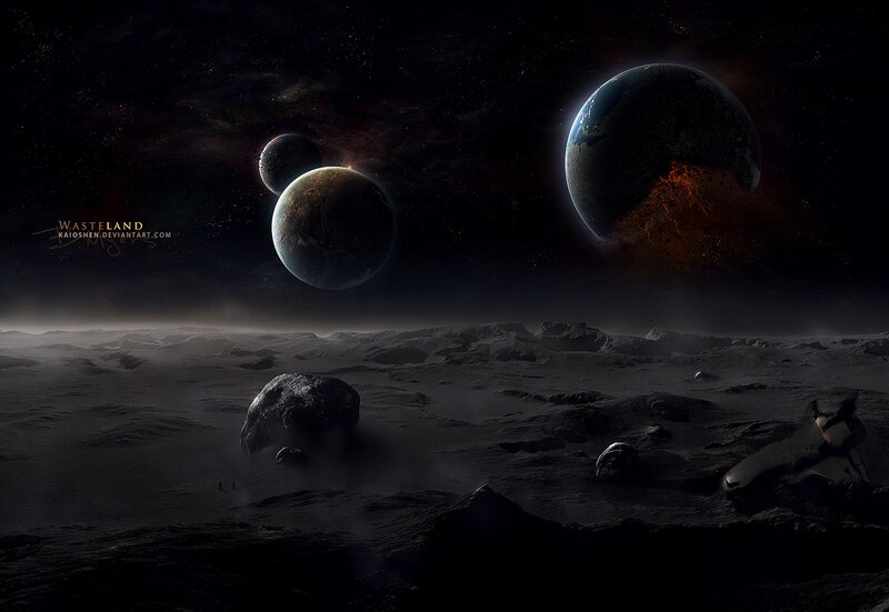 Wasteland with alien planets