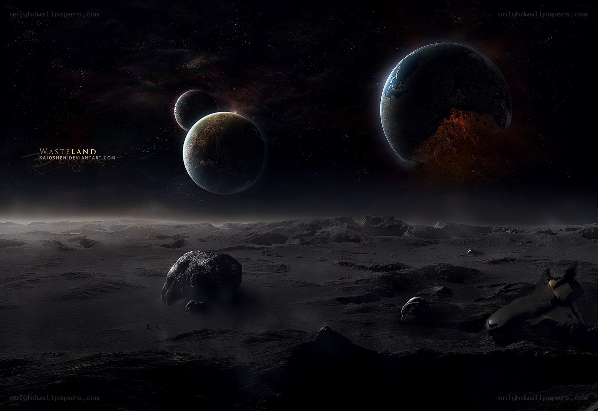 Wasteland with alien planets