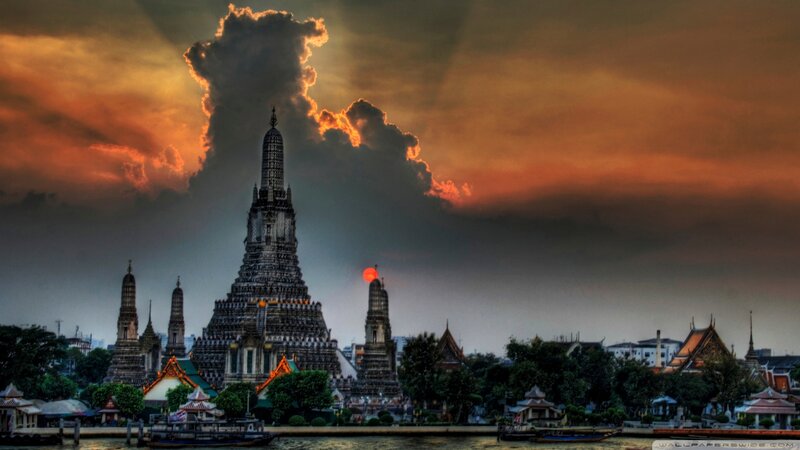 Wat Arun Temple — Orange, Dramatic, Sunset, Photograph