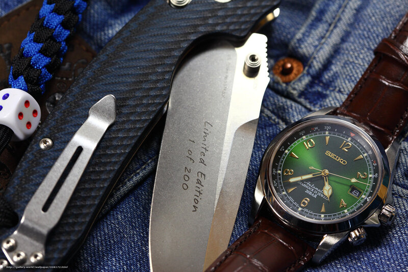 Watch and Knife on Denim