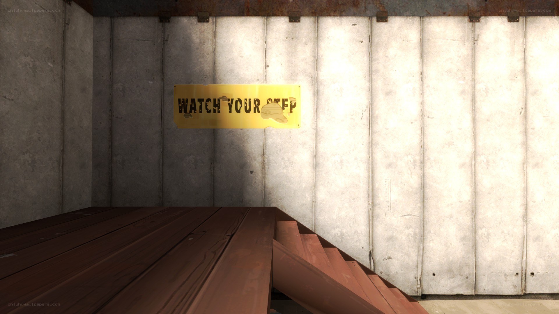 Watch your step sign in basement