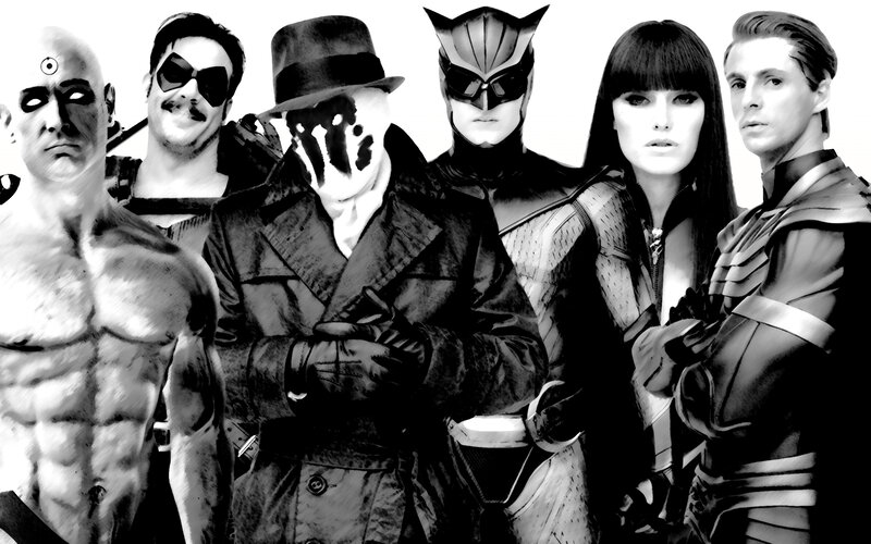 Watchmen characters in black and white