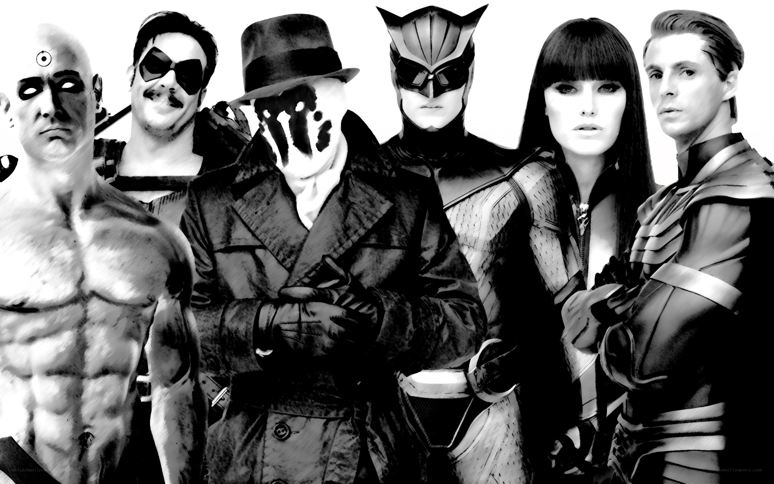 Watchmen characters in black and white