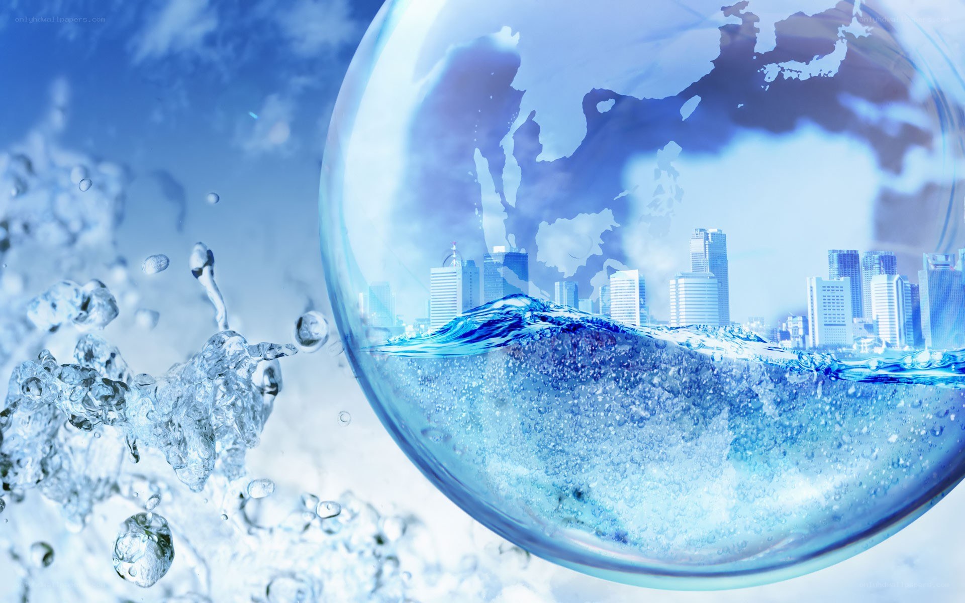 Water and city globe