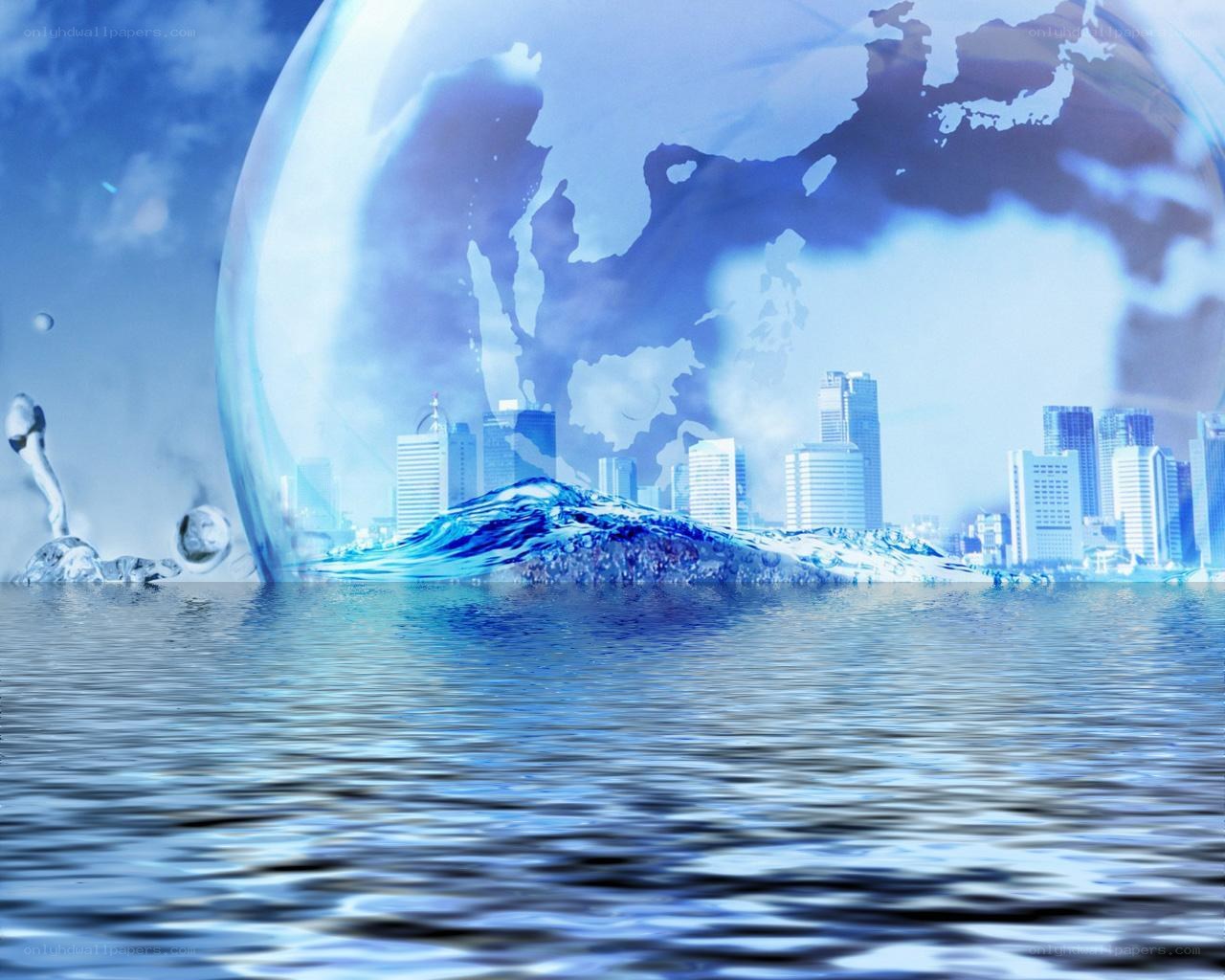 Water and city globe