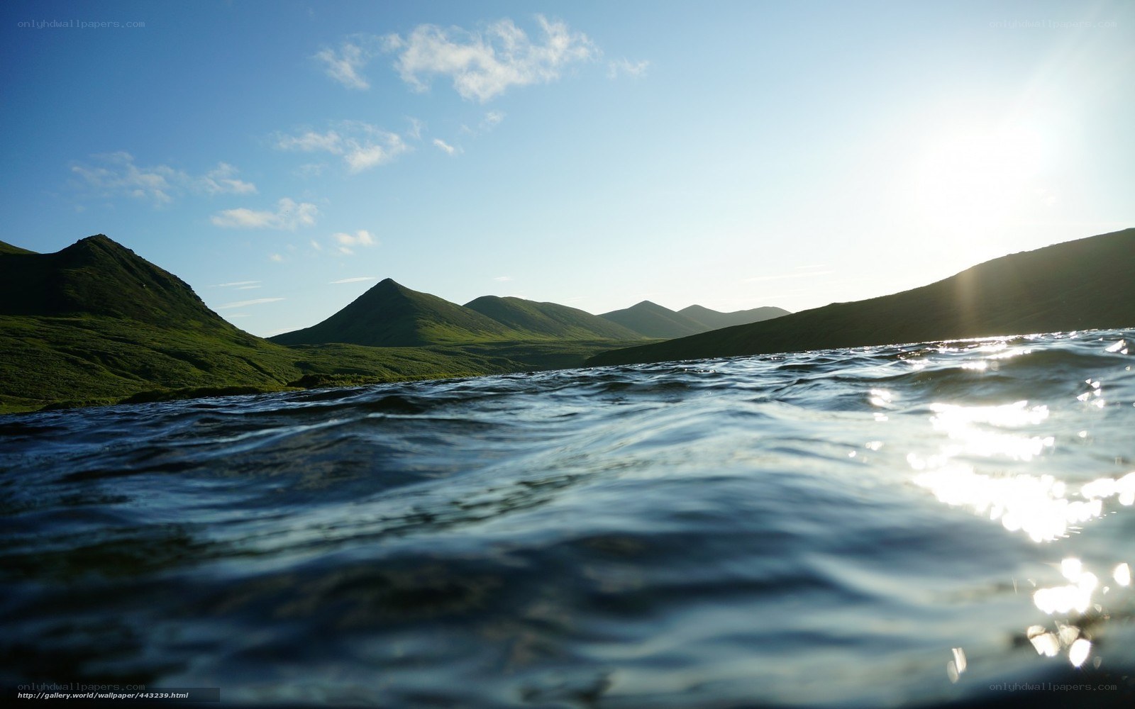 Water and mountains at sunset