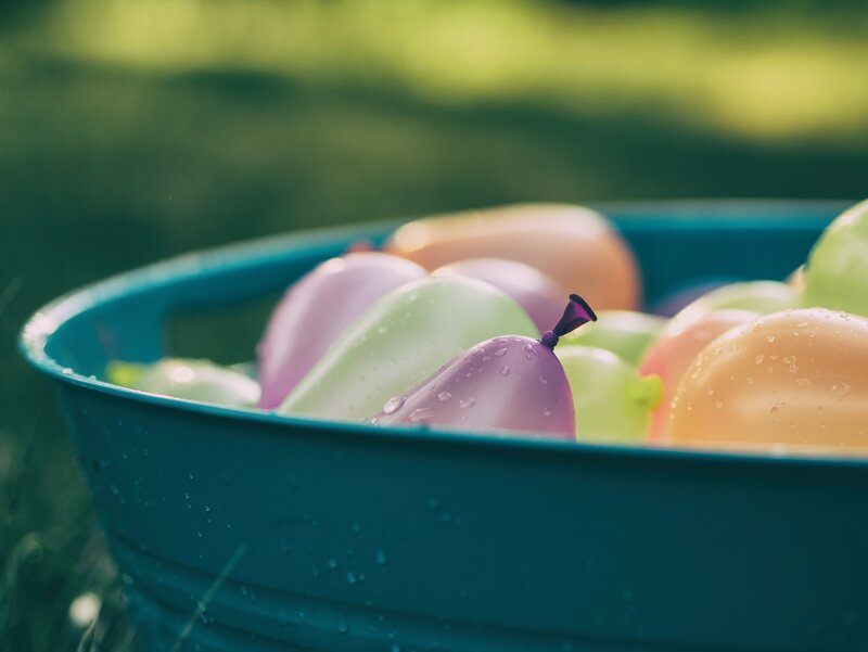 Water balloons in a tub
