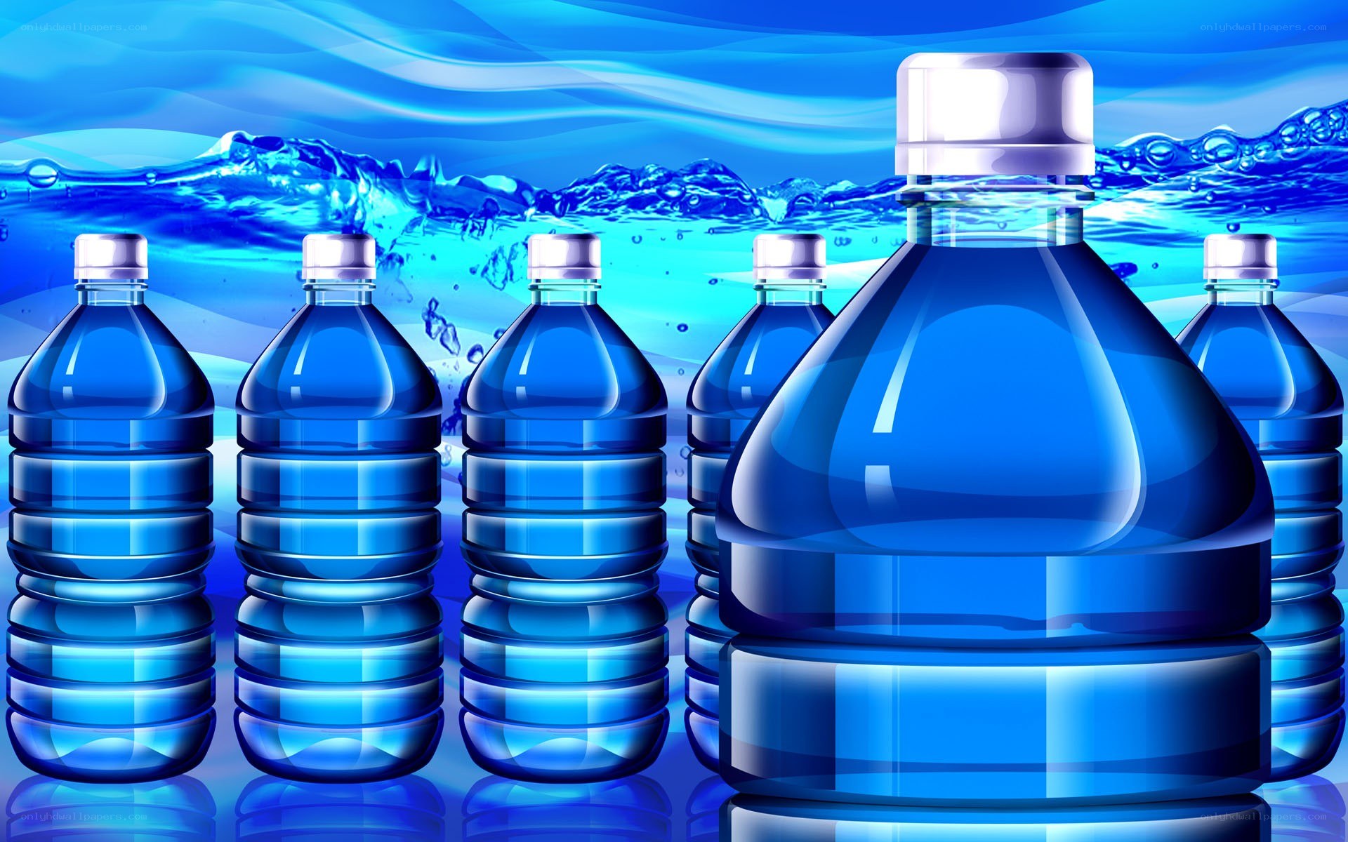 Water bottles with blue background