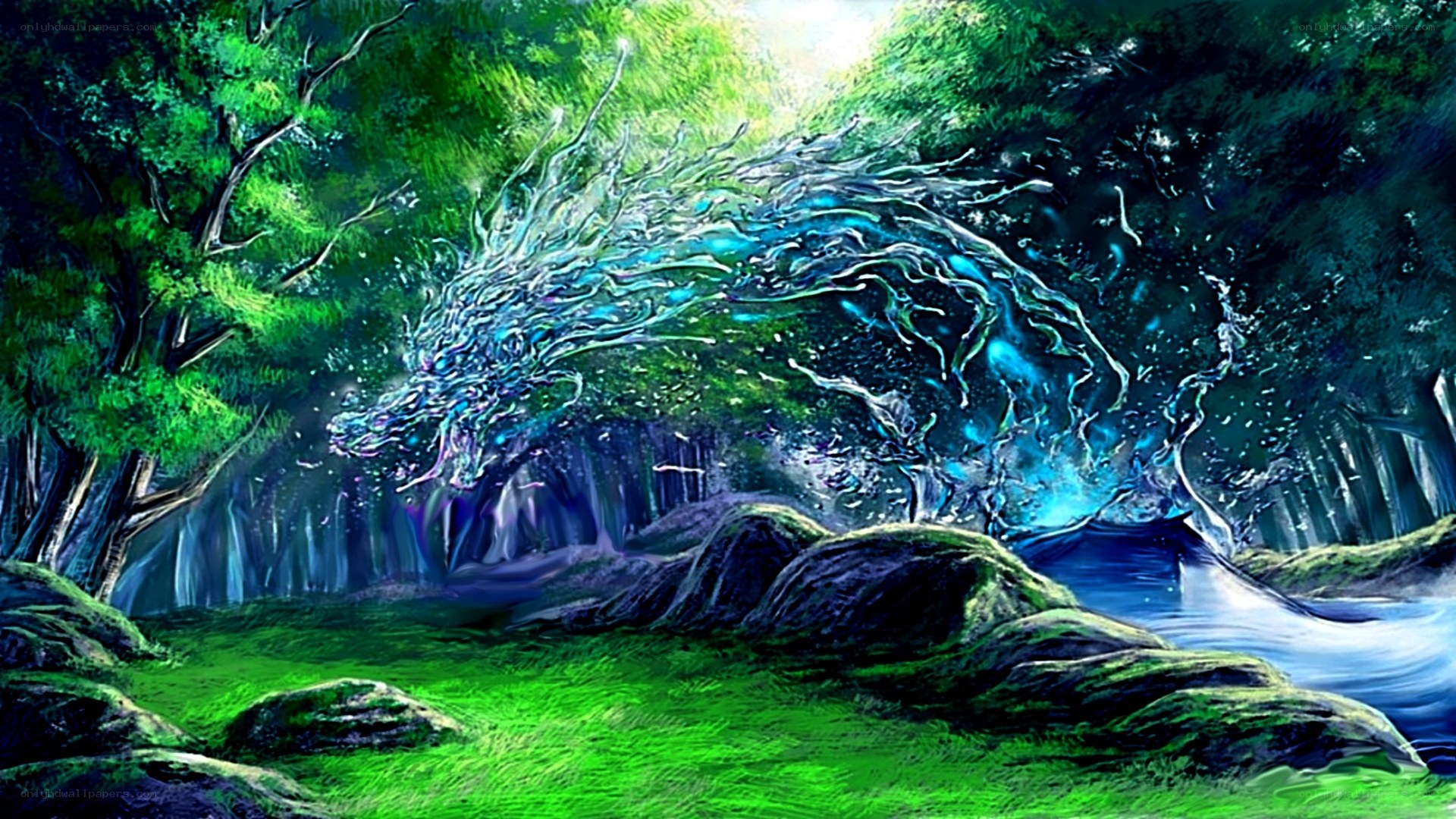 Water dragon in a forest
