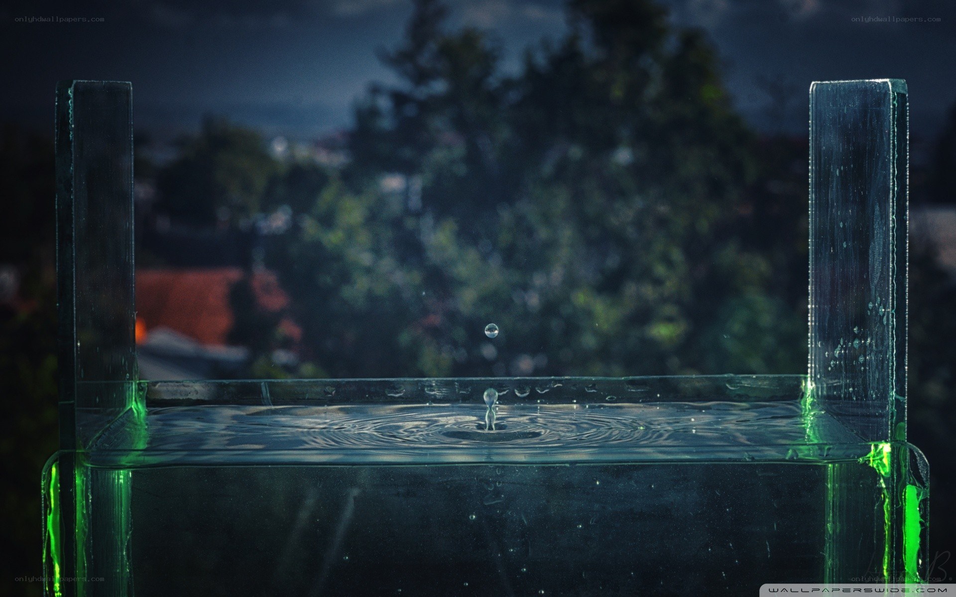 Water drop in glass container