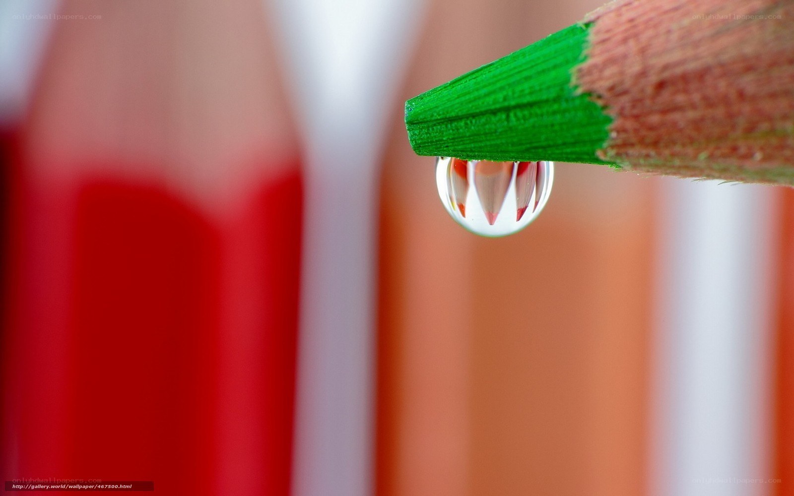 Water drop on colored pencil
