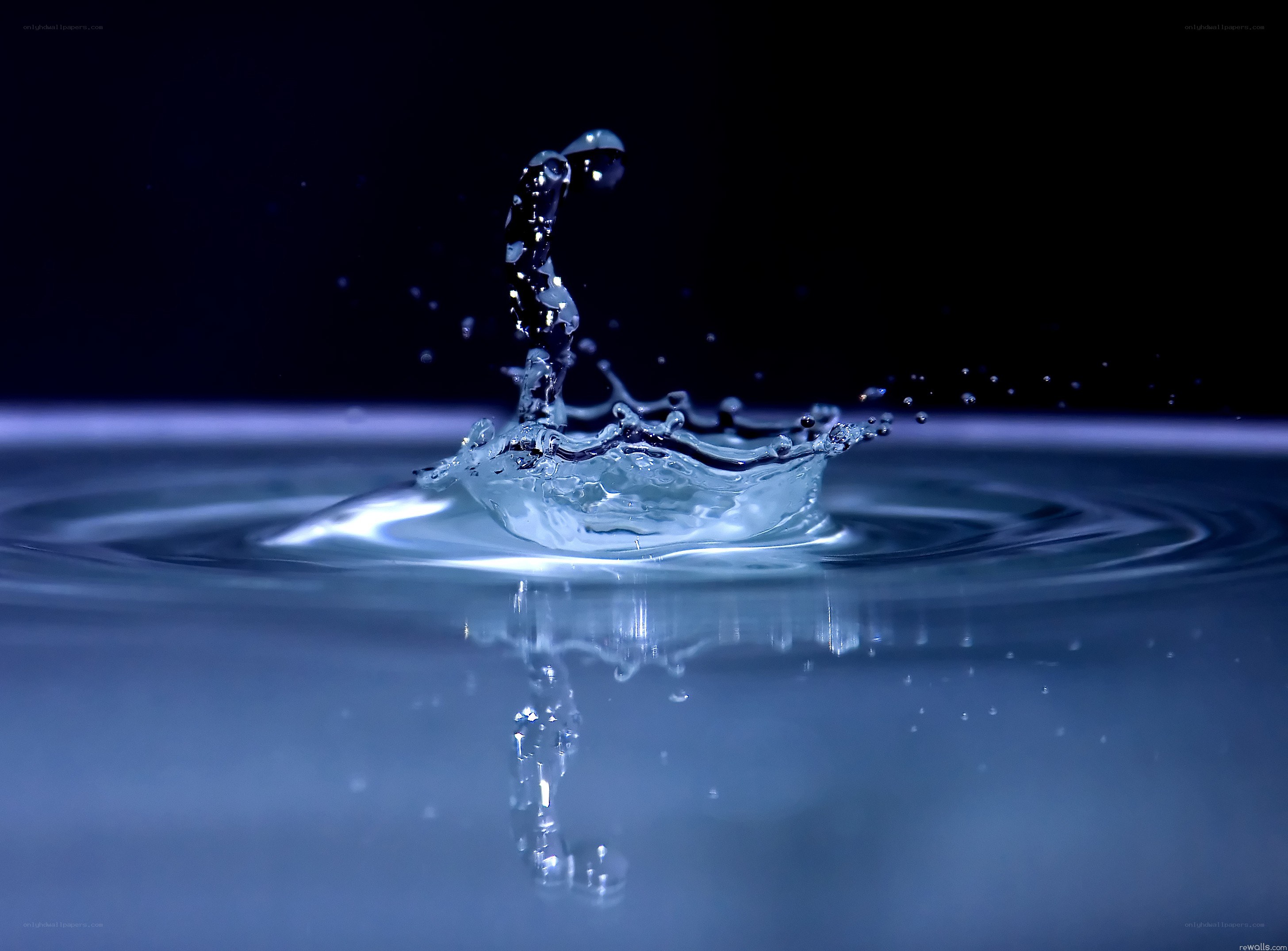 Water drop splash in blue light