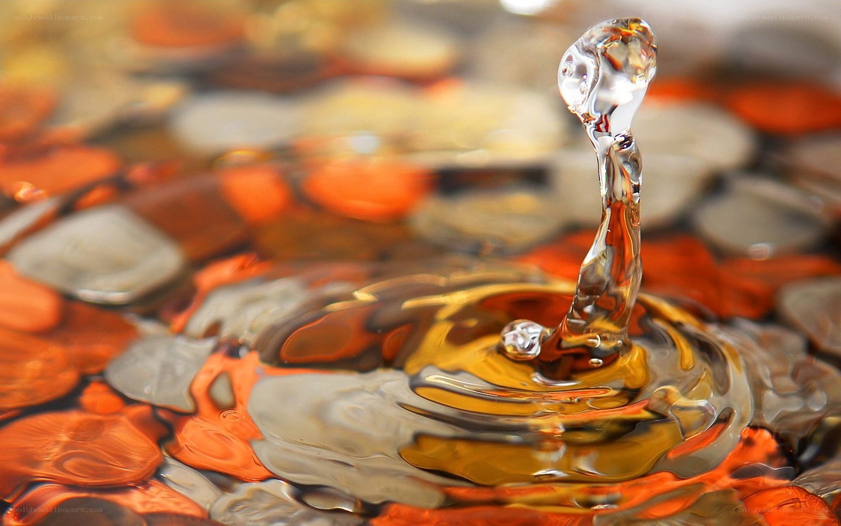 Water drop splash on pebbles