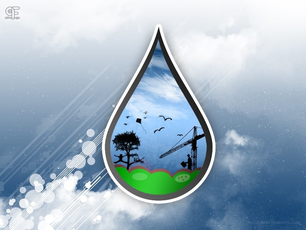 Water drop with nature scene