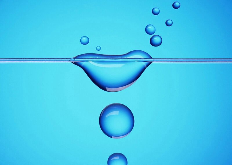 Water droplet and bubbles