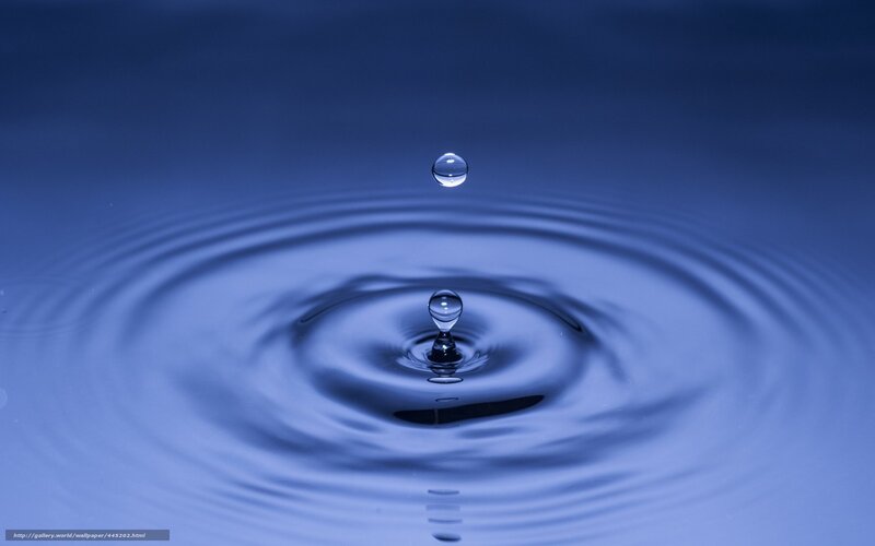 Water Droplet Creating Ripples — Blue, Calm, Photograph