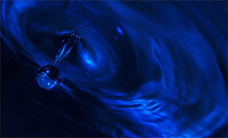 Water Droplet Falling — Blue, Dramatic, Photograph