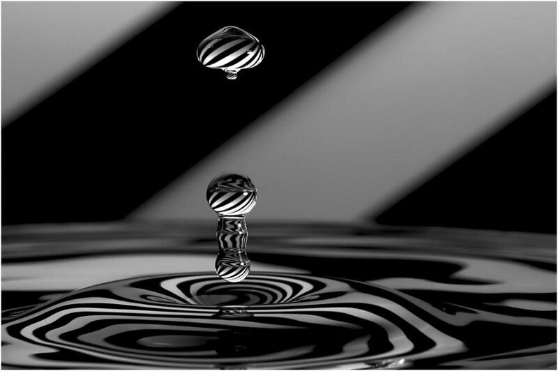 Water Droplet Impact — Black, Dramatic