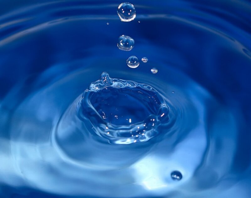 Water Droplet Impact — Blue, Calm, Photograph, Droplets, Ripples