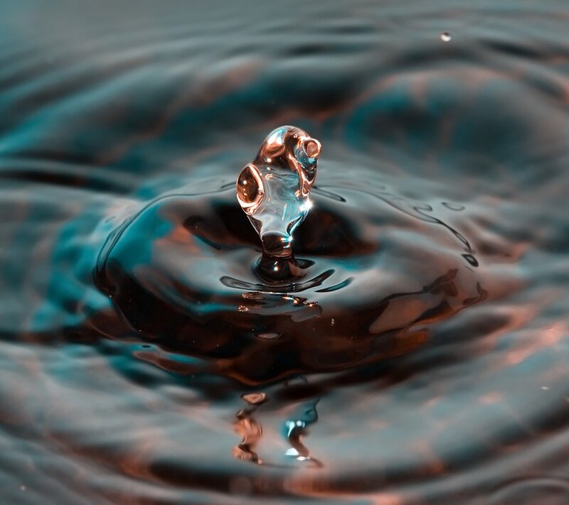 Water Droplet Impact — Blue, Calm, Photograph, Ripples, Reflection