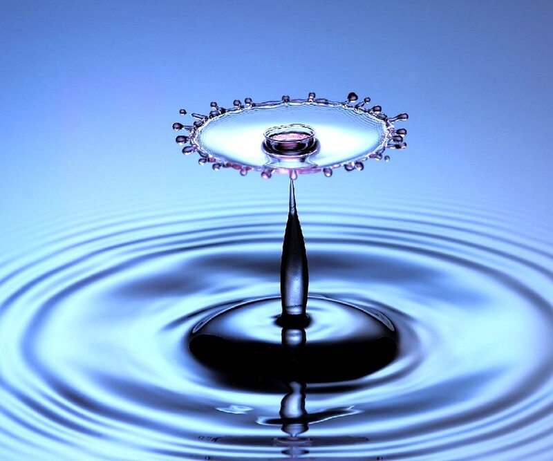 Water Droplet Impact — Blue, Calm, Photograph